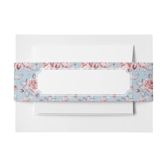 Elegance wallpaper pattern of pink roses 2 invitation belly band (Front Example)
