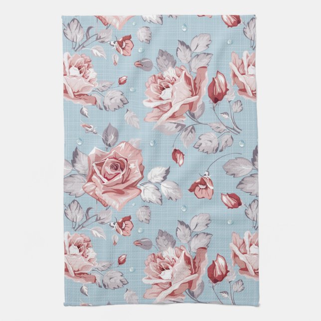 Elegance wallpaper pattern of pink roses 2 kitchen towel (Vertical)
