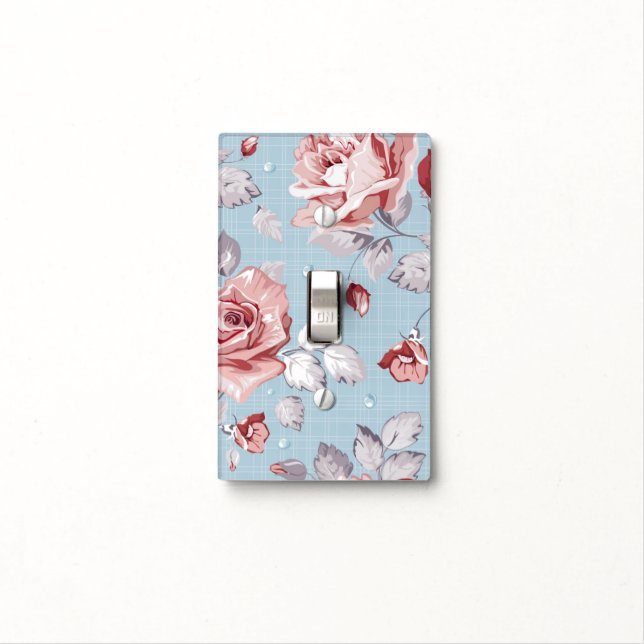 Elegance wallpaper pattern of pink roses 2 light switch cover (In Situ)