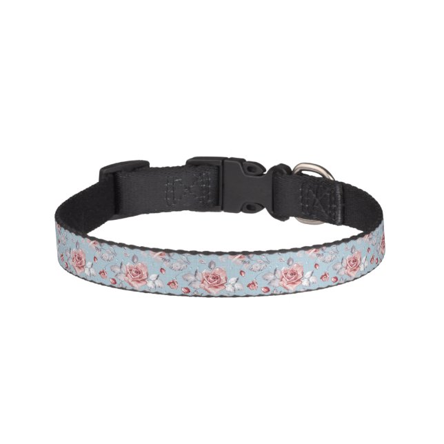 Elegance wallpaper pattern of pink roses 2 pet collar (Front)