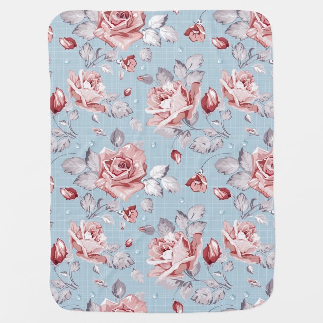 Elegance wallpaper pattern of pink roses 2 receiving blanket (Front)
