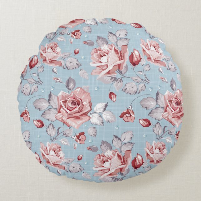 Elegance wallpaper pattern of pink roses 2 round pillow (Front)
