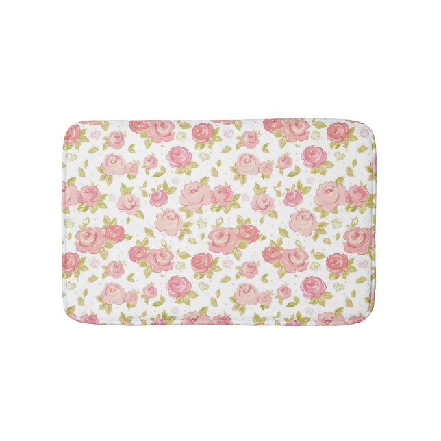 Elegance wallpaper pattern of pink roses 3 bathroom mat (Front)