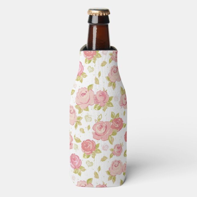 Elegance wallpaper pattern of pink roses 3 bottle cooler (Bottle Front)