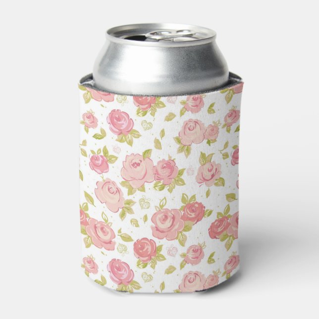 Elegance wallpaper pattern of pink roses 3 can cooler (Can Front)