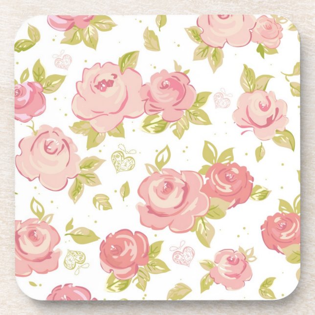 Elegance wallpaper pattern of pink roses 3 drink coaster (Front)