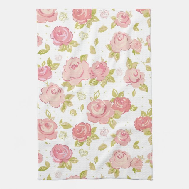 Elegance wallpaper pattern of pink roses 3 kitchen towel (Vertical)