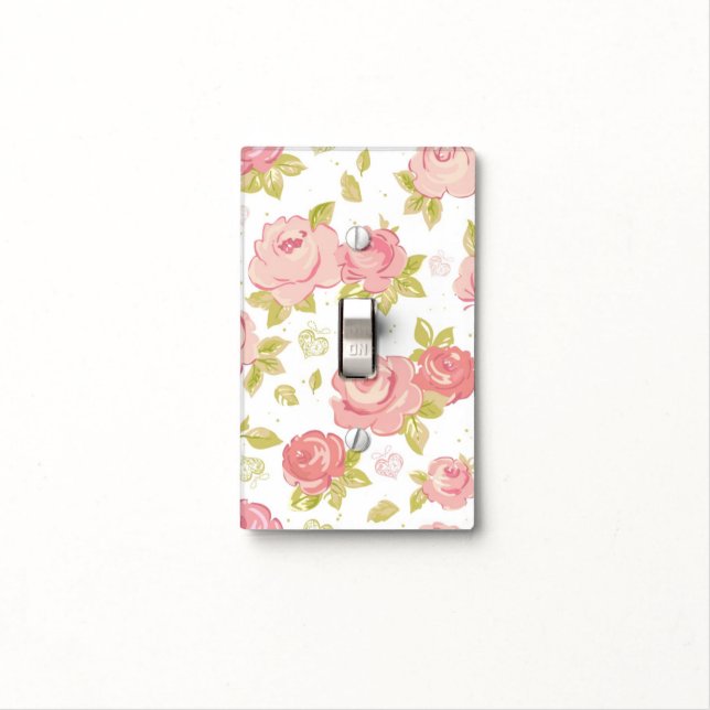 Elegance wallpaper pattern of pink roses 3 light switch cover (In Situ)