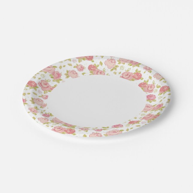 Elegance wallpaper pattern of pink roses 3 paper plates (Angled)