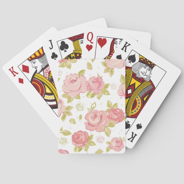 Elegance wallpaper pattern of pink roses 3 poker cards (Back)