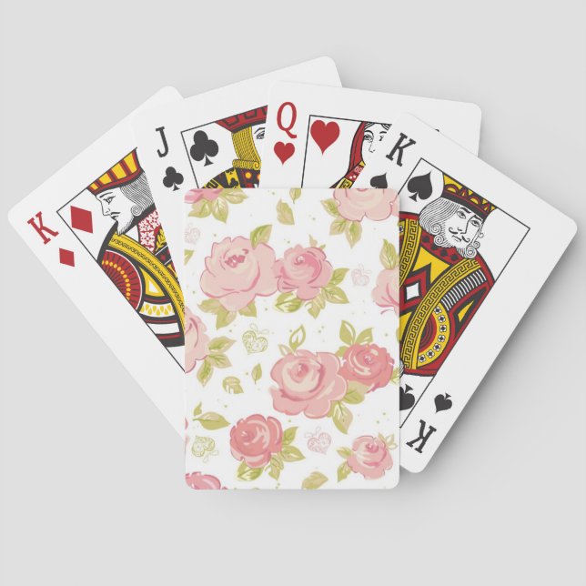 Elegance wallpaper pattern of pink roses 3 poker cards (Back)
