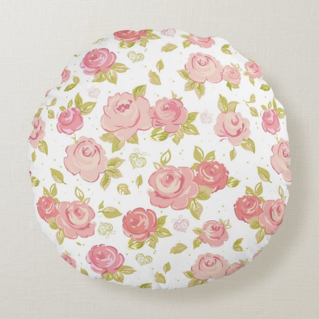 Elegance wallpaper pattern of pink roses 3 round pillow (Front)