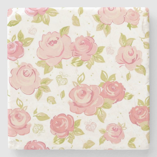 Elegance wallpaper pattern of pink roses 3 stone coaster (Front)