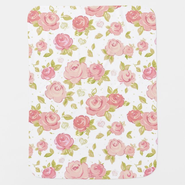 Elegance wallpaper pattern of pink roses 3 stroller blanket (Front)