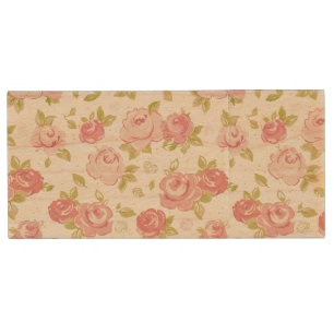 Elegance wallpaper pattern of pink roses 3 wood USB flash drive
