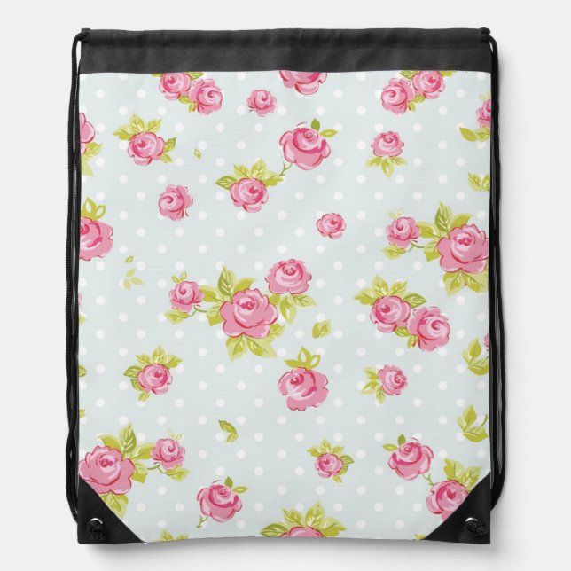 Elegance wallpaper pattern of pink roses 4 drawstring bag (Front)