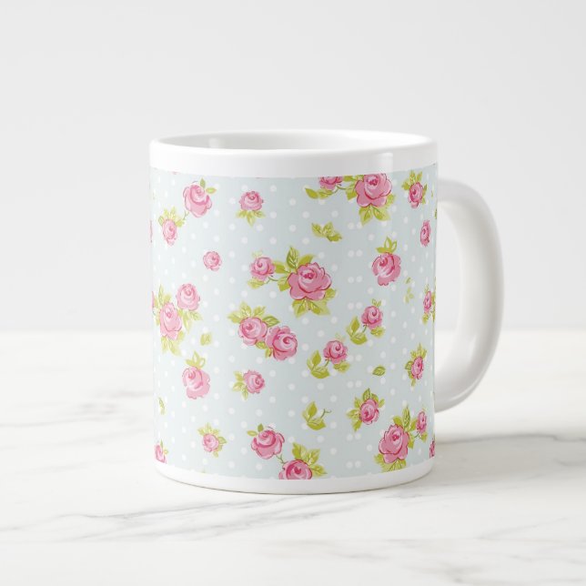 Elegance wallpaper pattern of pink roses 4 large coffee mug (Front Right)