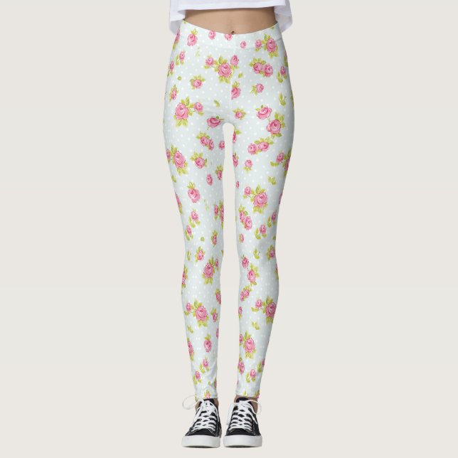 Elegance wallpaper pattern of pink roses 4 leggings (Front)