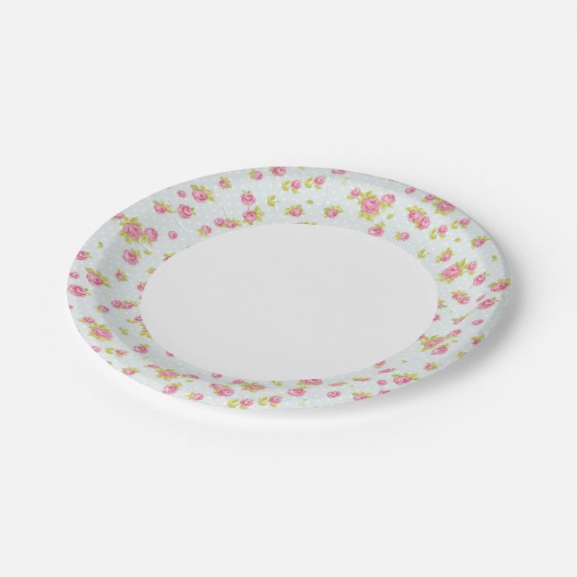 Elegance wallpaper pattern of pink roses 4 paper plates (Angled)