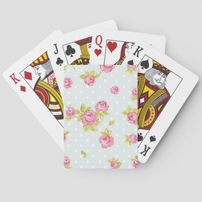 Elegance wallpaper pattern of pink roses 4 poker cards (Back)