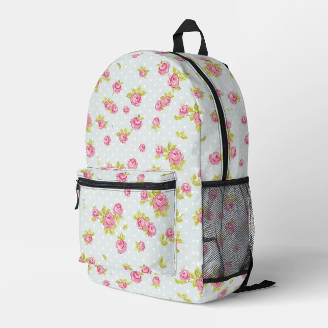Elegance wallpaper pattern of pink roses 4 printed backpack (Back Corner Right)