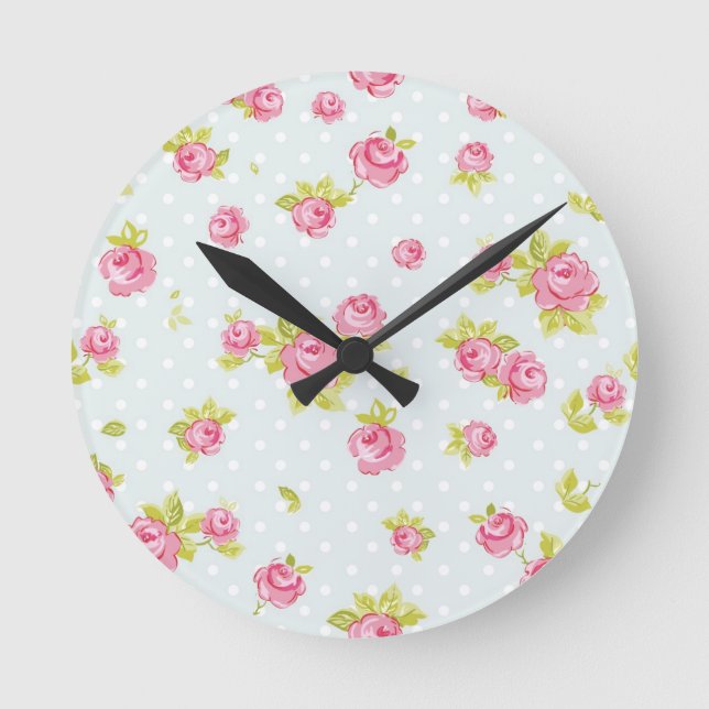 Elegance wallpaper pattern of pink roses 4 round clock (Front)