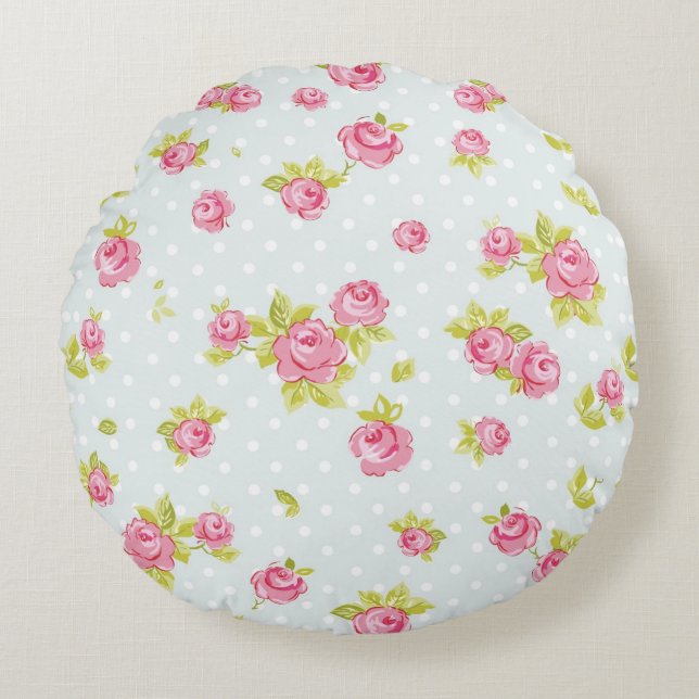 Elegance wallpaper pattern of pink roses 4 round pillow (Front)