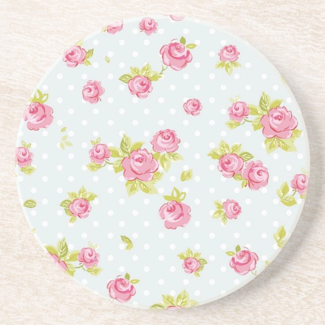 Elegance wallpaper pattern of pink roses 4 sandstone coaster (Front)