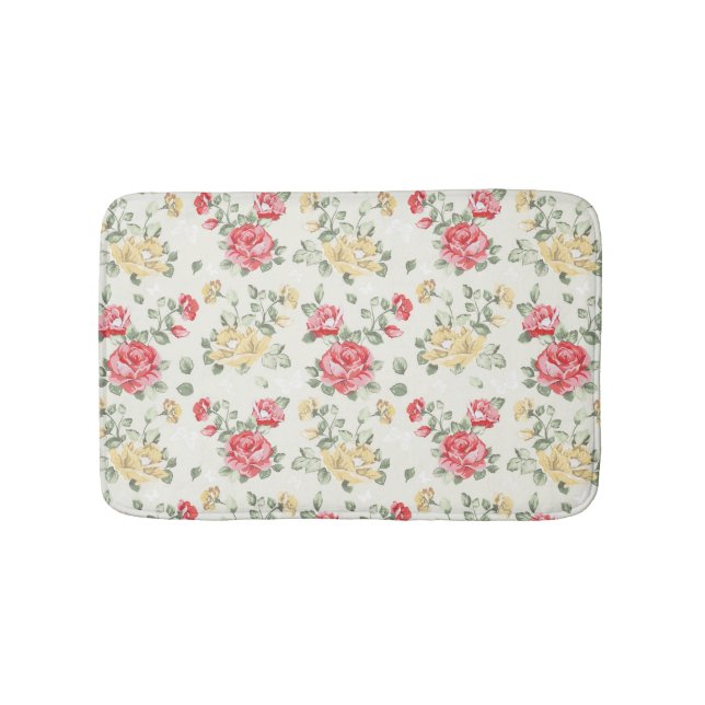Elegance wallpaper pattern of pink roses bathroom mat (Front)