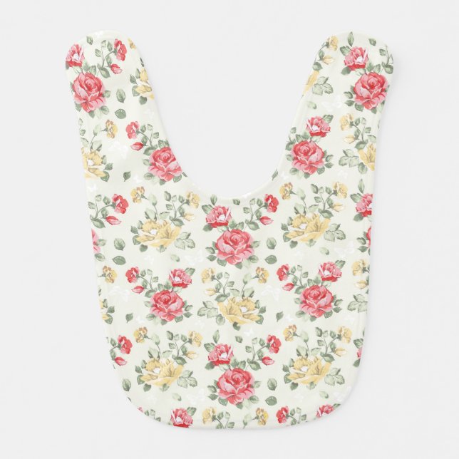 Elegance wallpaper pattern of pink roses bib (Front)