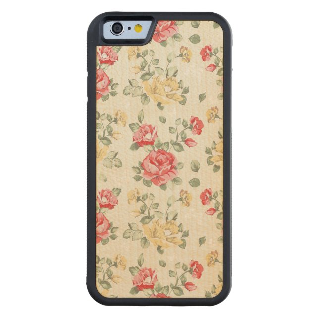 Elegance wallpaper pattern of pink roses carved wood iPhone case (Back)