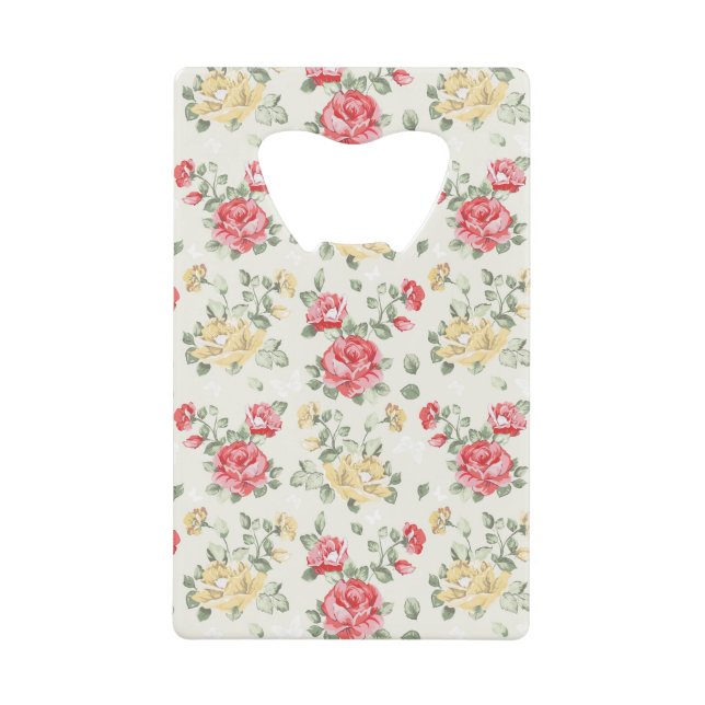Elegance wallpaper pattern of pink roses credit card bottle opener (Front)