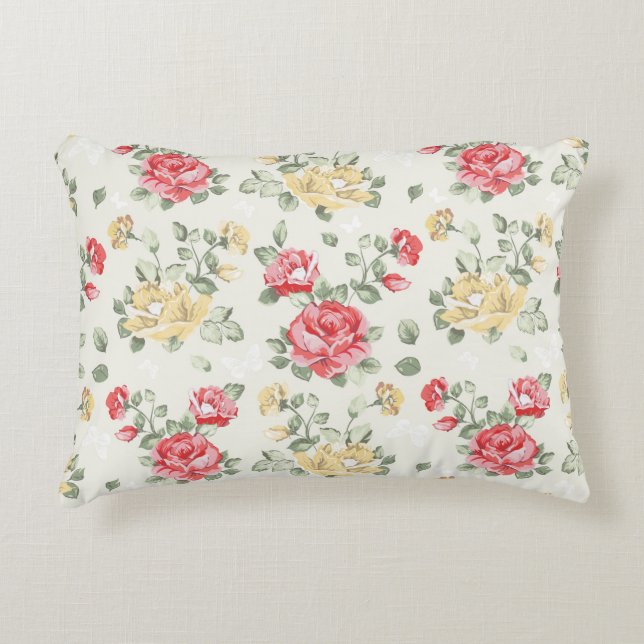 Elegance wallpaper pattern of pink roses decorative pillow (Front)