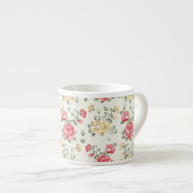 Elegance wallpaper pattern of pink roses espresso cup (Front Right)