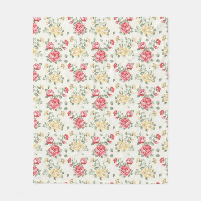 Elegance wallpaper pattern of pink roses fleece blanket (Front)