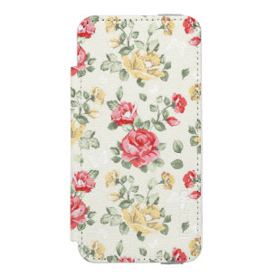 Elegance wallpaper pattern of pink roses iPhone SE/5/5s wallet case
