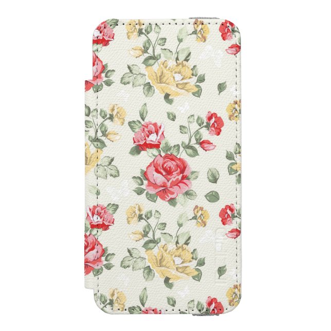 Elegance wallpaper pattern of pink roses incipio iPhone wallet case (Folio Front)