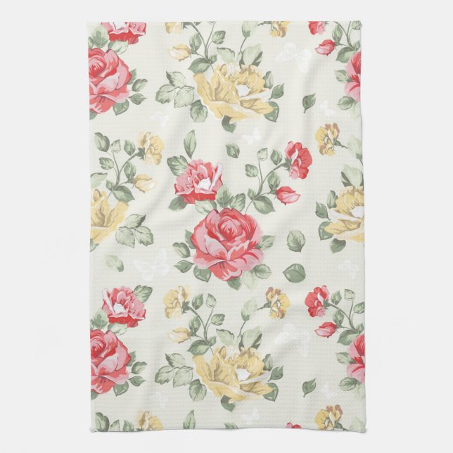 Elegance wallpaper pattern of pink roses kitchen towel (Vertical)