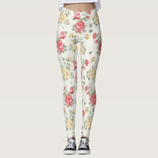Elegance wallpaper pattern of pink roses leggings (Front)