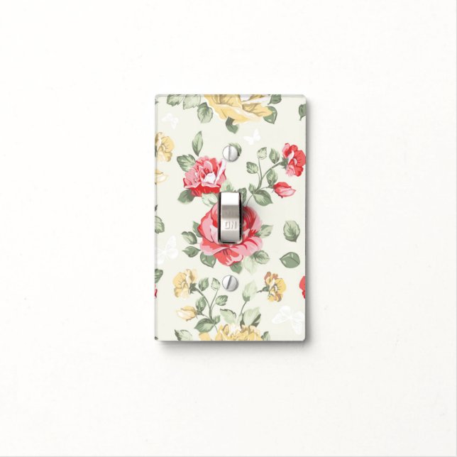 Elegance wallpaper pattern of pink roses light switch cover (In Situ)
