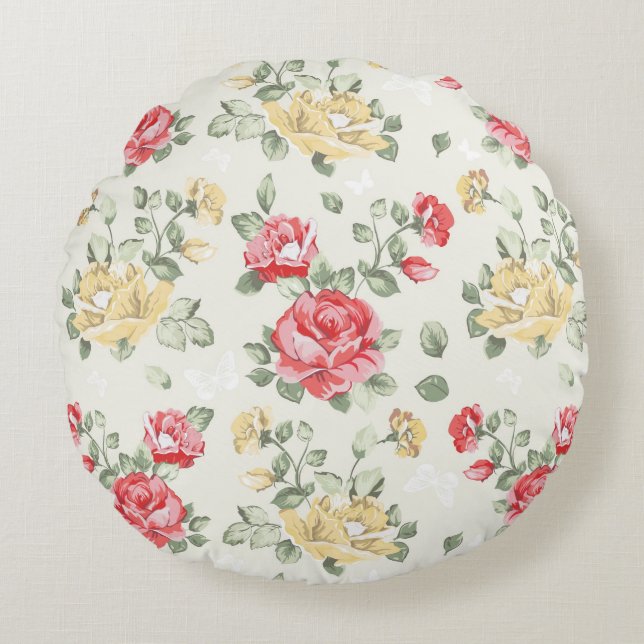 Elegance wallpaper pattern of pink roses round pillow (Front)