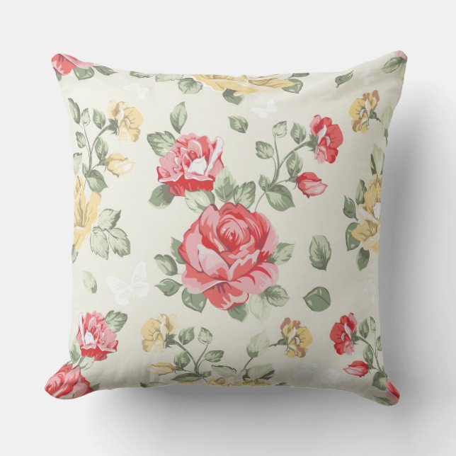 Elegance wallpaper pattern of pink roses throw pillow (Front)