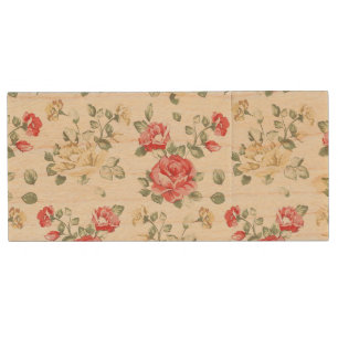 Elegance wallpaper pattern of pink roses wood USB flash drive