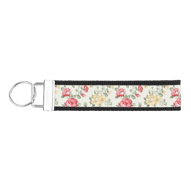 Elegance wallpaper pattern of pink roses wrist keychain (Keys on Left)