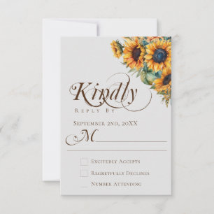 Elegance Watercolor Sunflower Calligraphy Wedding RSVP Card