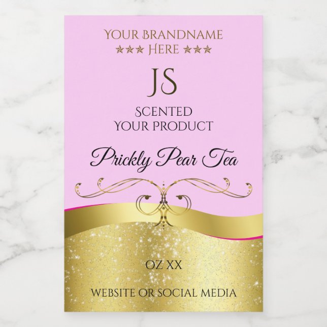 Elegance Wavy Gold Decor Light Pink Monogram Label (Single Label)