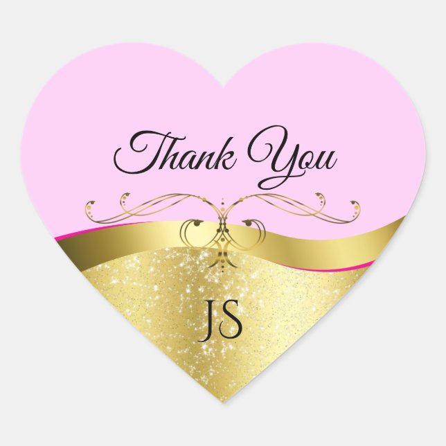 Elegance Wavy Gold Decor on Light Pink Thank You Heart Sticker (Front)