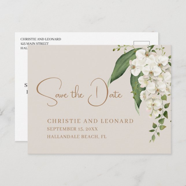 Elegance White Orchid Save the Date Postcard (Front/Back)