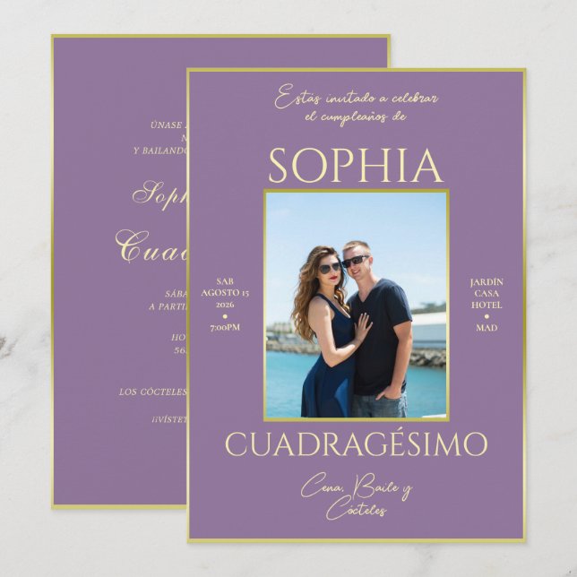 Elegancia moderna, foto del 40 cumpleaños invitation (Front/Back)