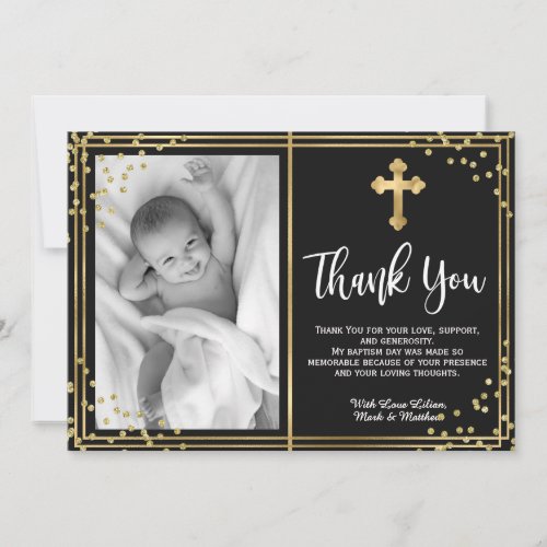 Elegand Gold and Black Baptism Thank You Cards